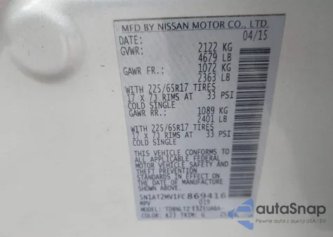 2015 Nissan Rogue Sv from USA, damaged, VIN 5N1AT2MV1FC869416